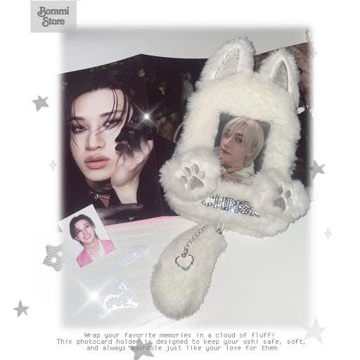 Fluffy Name Tag Photocard Holder White Wolf Ver. - BORAMI Store