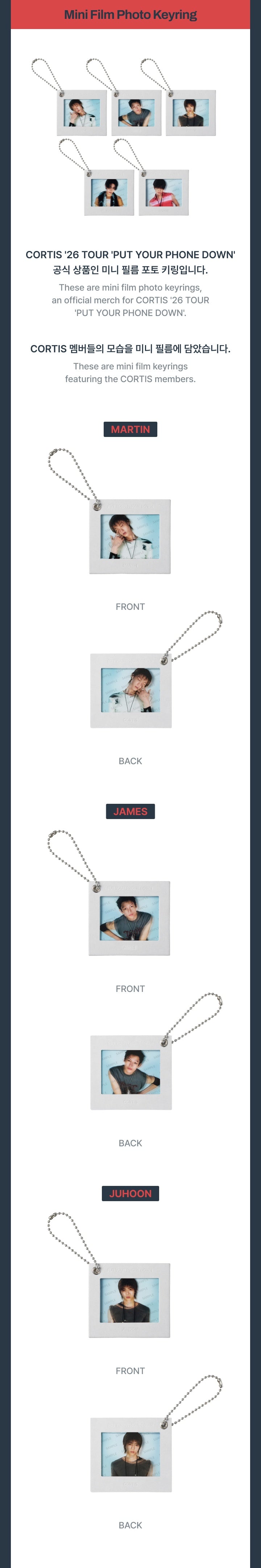 [PRE-ORDER] Mini Film Photo Keyring - CORTIS 2026 Tour 'Put Your Phone Down' MD