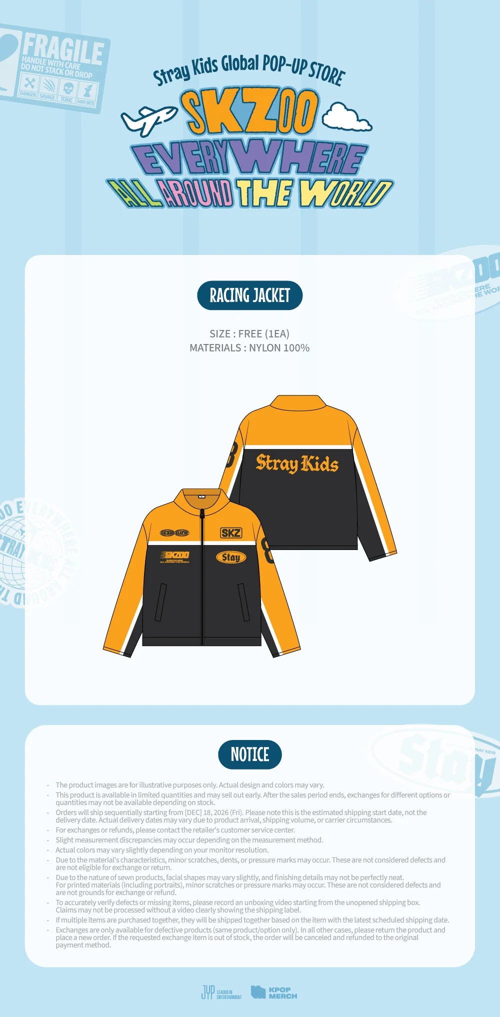 [PRE-ORDER] Racing Jacket - Stray Kids SKZOO Everywhere All Around the World Online Pop Up MD