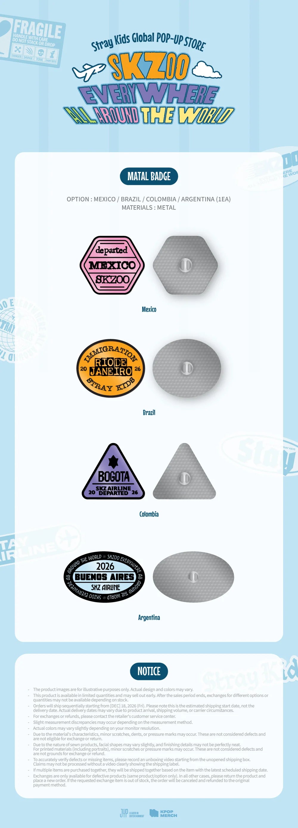 [PRE-ORDER] Metal Badge - Stray Kids SKZOO Everywhere All Around the World Online Pop Up MD