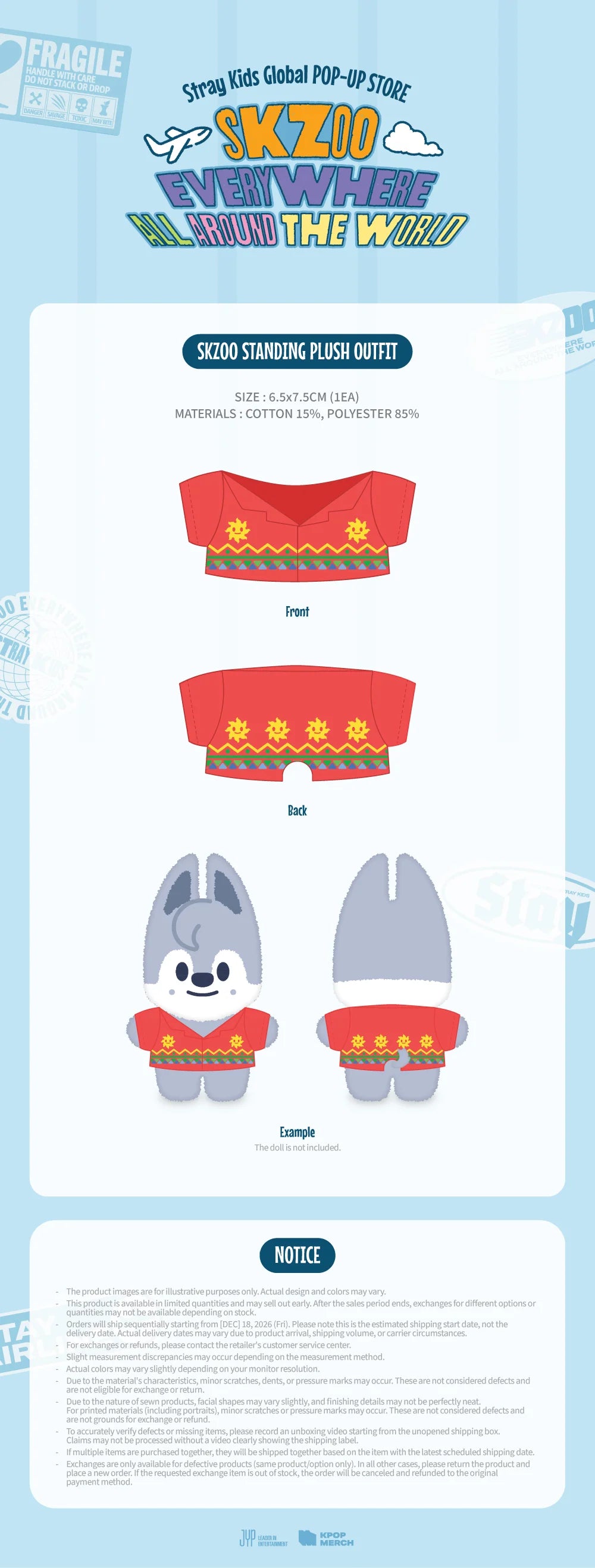 [PRE-ORDER] SKZOO Standing Plush Outfit - Stray Kids SKZOO Everywhere All Around the World Online Pop Up MD