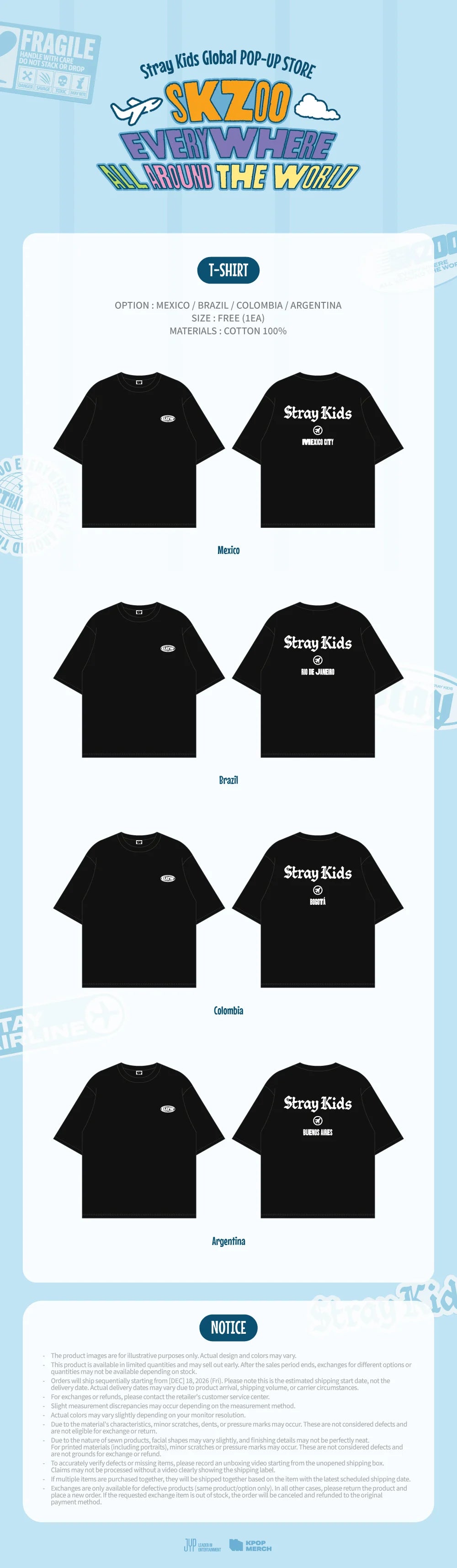 [PRE-ORDER] T-Shirt - Stray Kids SKZOO Everywhere All Around the World Online Pop Up MD