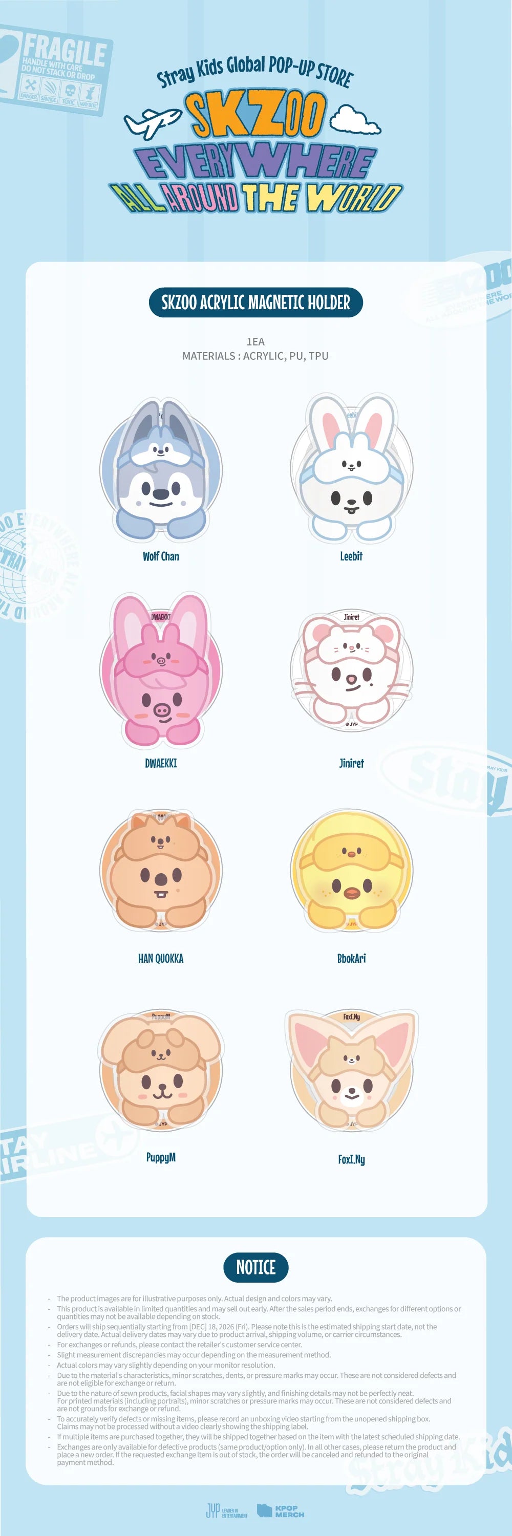 [PRE-ORDER] SKZOO Acrylic Magnetic Holder - Stray Kids SKZOO Everywhere All Around the World Online Pop Up MD