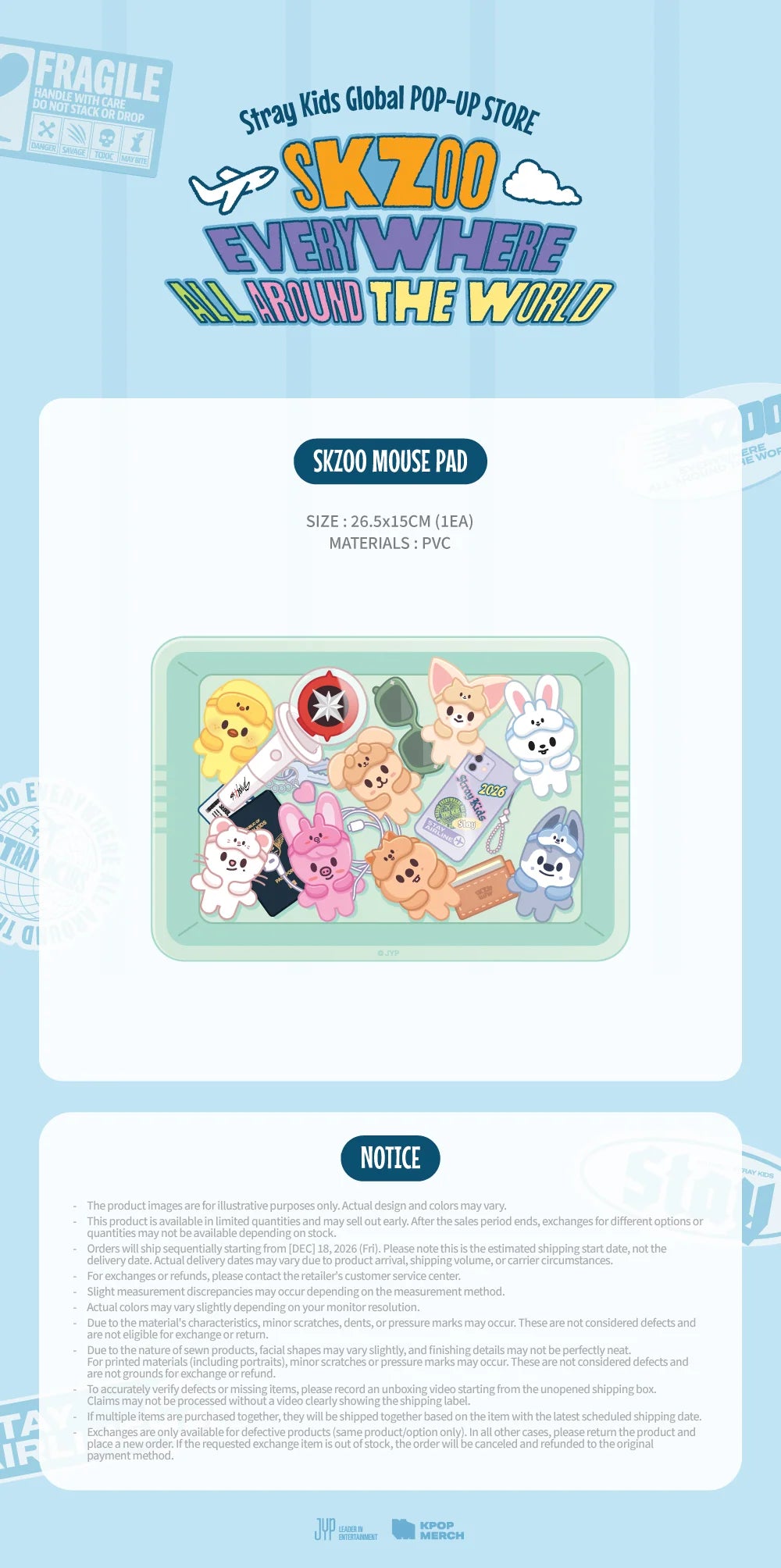 [PRE-ORDER] SKZOO Mouse Pad - Stray Kids SKZOO Everywhere All Around the World Online Pop Up MD