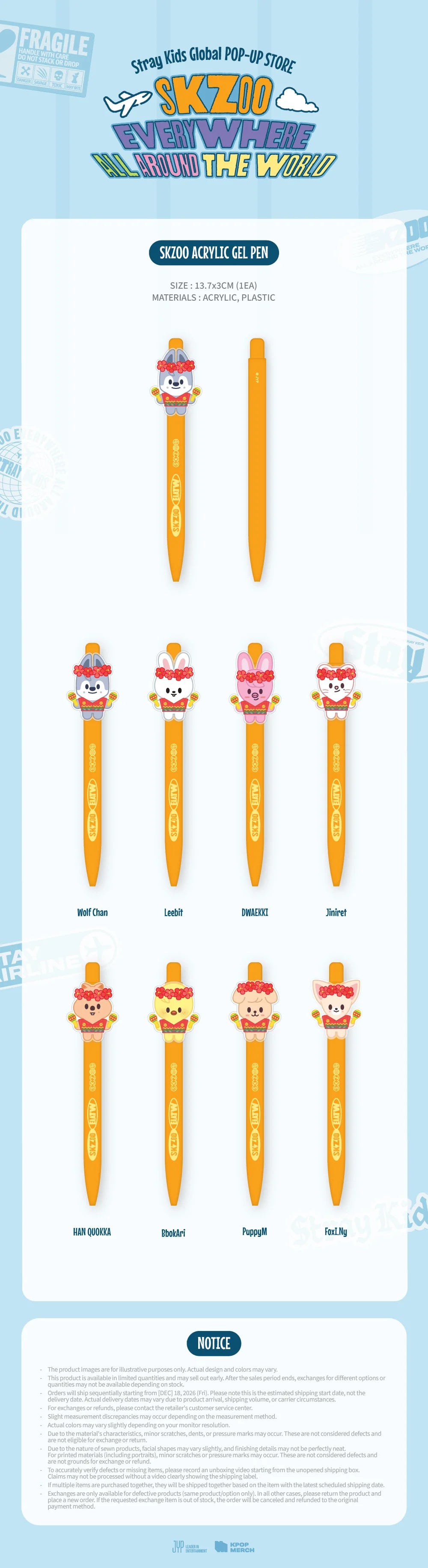 [PRE-ORDER] SKZOO Acrylic Gel Pen - Stray Kids SKZOO Everywhere All Around the World Online Pop Up MD