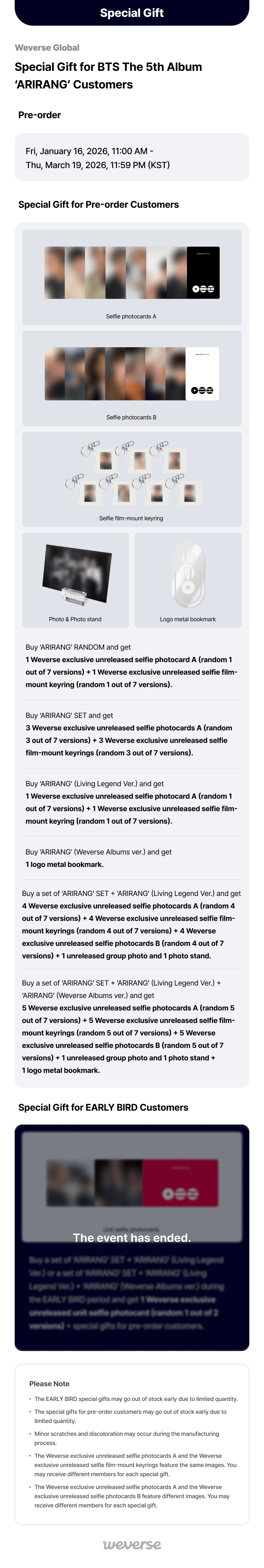[PRE-ORDER] BTS 5th Album - ARIRANG (Standard Ver. & Living Legend Ver. Set) (with Pre-Order Benefit Photocard)