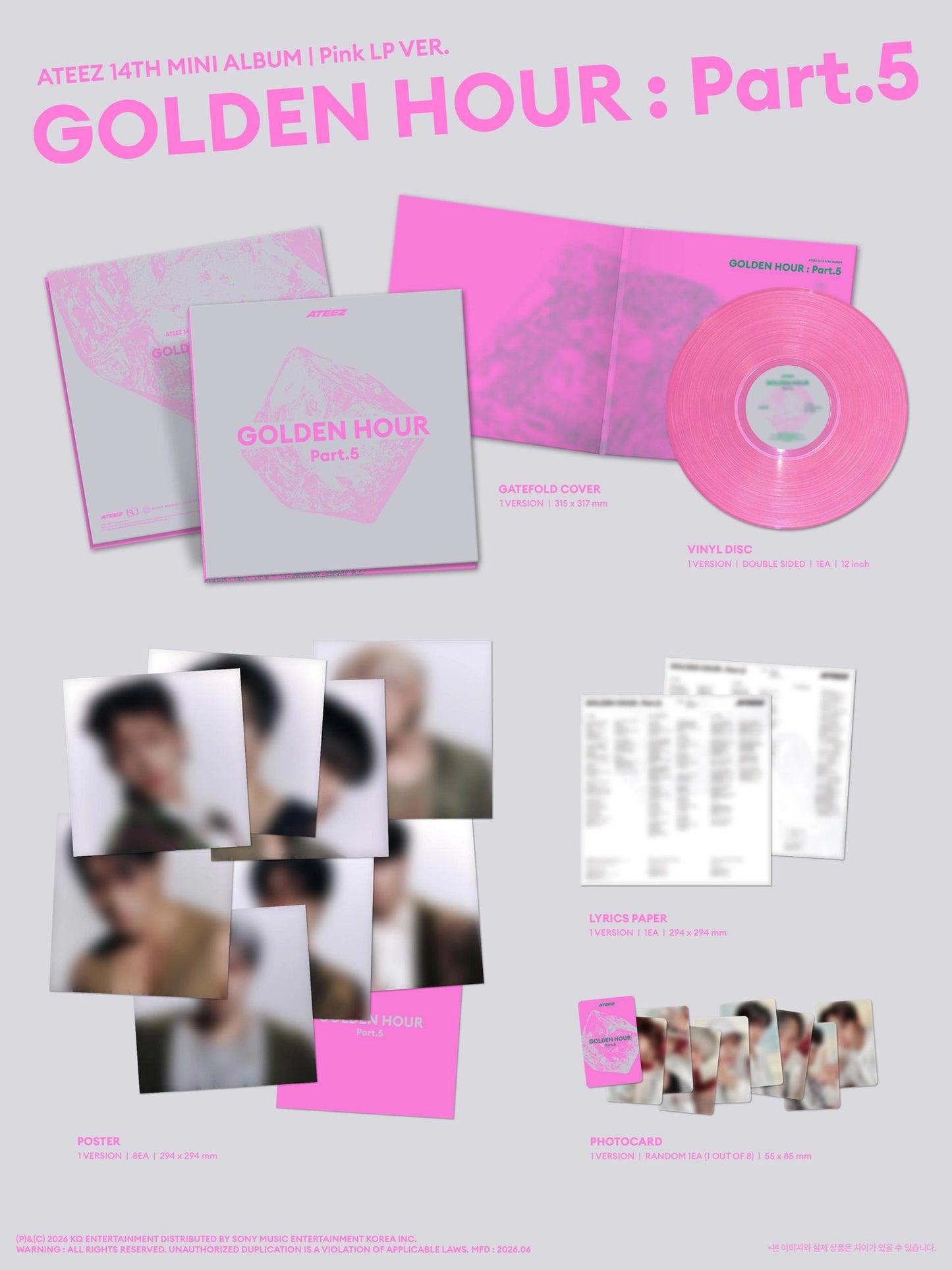 [PRE-ORDER] ATEEZ 14th Mini Album - GOLDEN HOUR : Part.5 PINK LP Version (with Pre-Order Benefit Photocard)