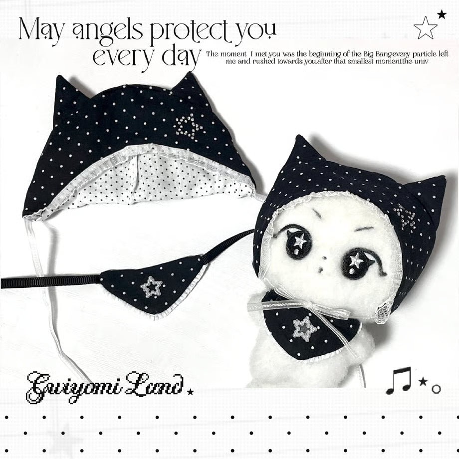 Stitched Cat Ear Hat & Bib Set Black Ver. - BORAMI Store