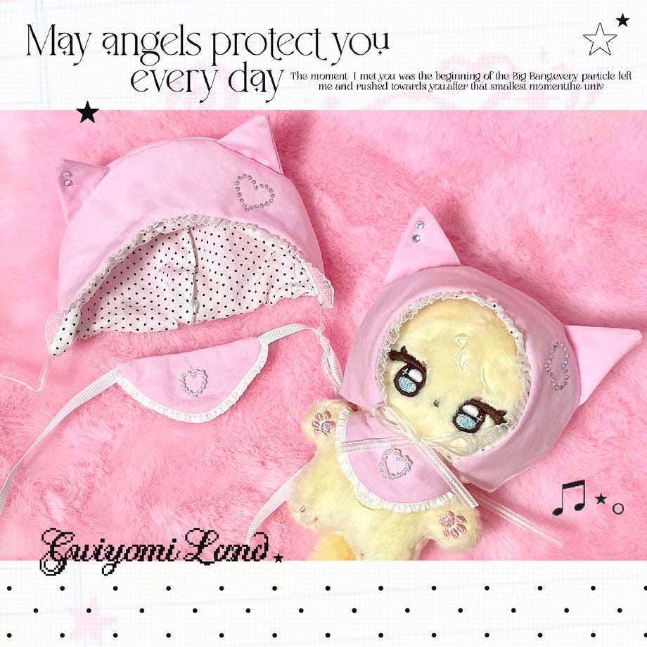 Stitched Cat Ear Hat & Bib Set Pink Ver. - BORAMI Store