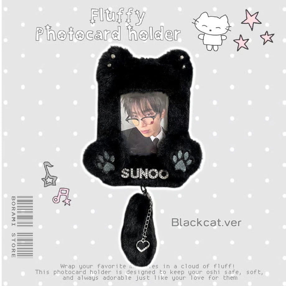 Fluffy Name Tag Photocard Holder Black Cat Ver. - BORAMI Store