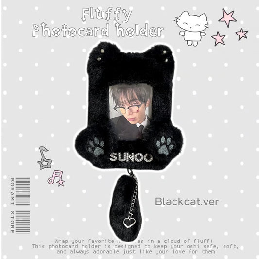 Fluffy Name Tag Photocard Holder Black Cat Ver. - BORAMI Store