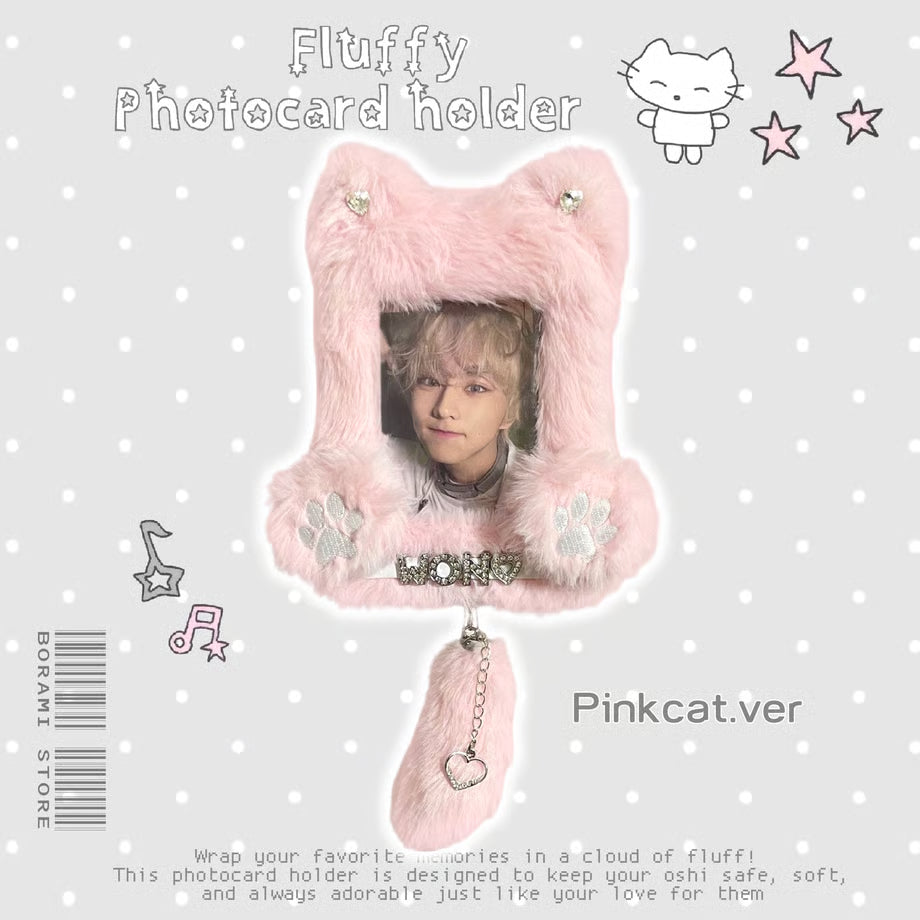 Fluffy Name Tag Photocard Holder Pink Cat Ver. - BORAMI Store