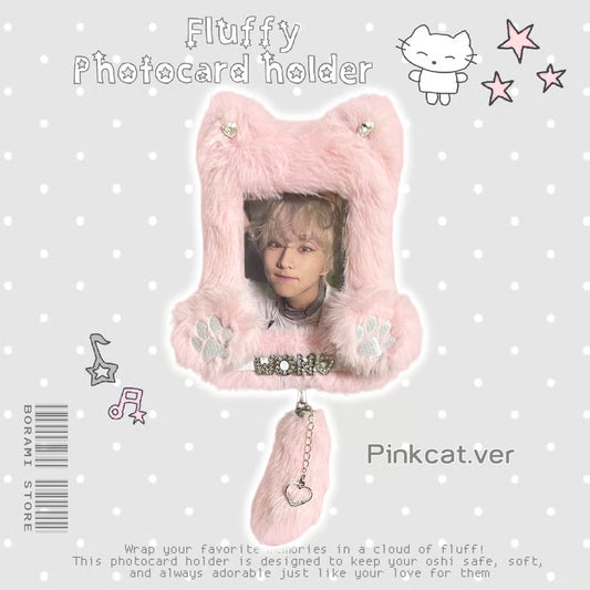 Fluffy Name Tag Photocard Holder Pink Cat Ver. - BORAMI Store